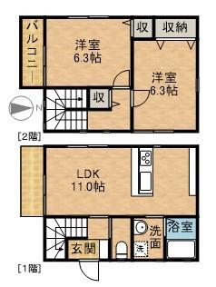 東海道本線 浜松駅 バス乗車時間：16分 遠鉄ストア西伝寺店西バス停で下車 徒歩6分 2階建 築19年(2LDK)の間取り写真