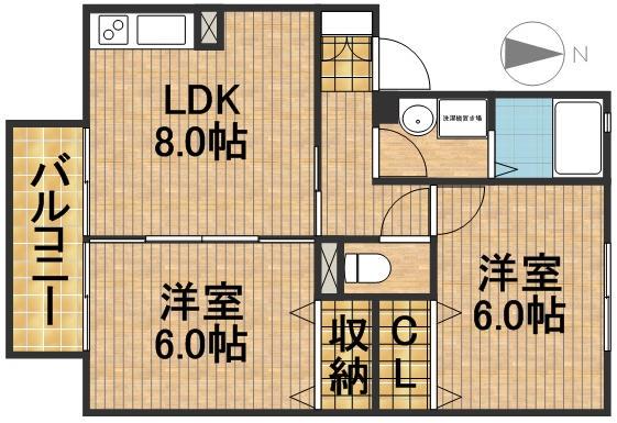 グランシャリオⅢ(2DK/2階)の間取り写真