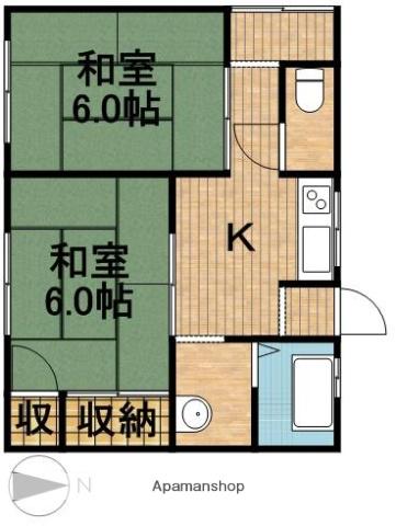 静岡県島田市 1階建 築45年(2K)の間取り写真