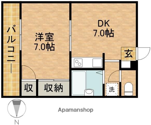 パレス尾野Ⅱ(1DK/2階)の間取り写真