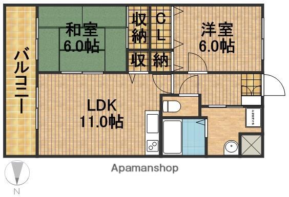 ケイパレスⅡ(2LDK/1階)の間取り写真