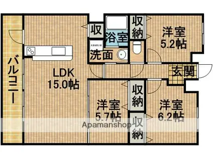 ラフィーネ掛川C Ⅲ(3LDK/6階)の間取り写真