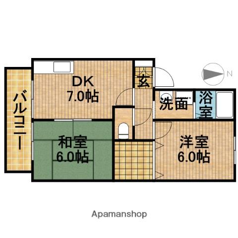 アルカディア(2DK/2階)の間取り写真