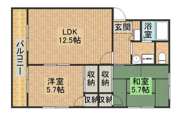 センターハイツとみつか(2LDK/2階)の間取り写真