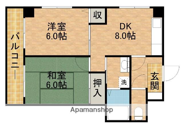 サニーリバーサイド(2DK/3階)の間取り写真