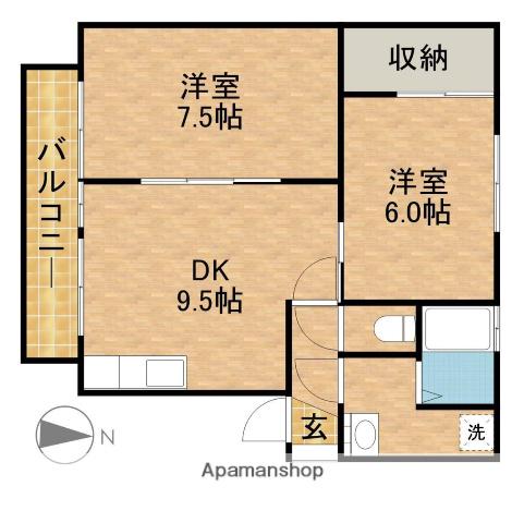 ハイカムール和田Ⅱ(2DK/2階)の間取り写真