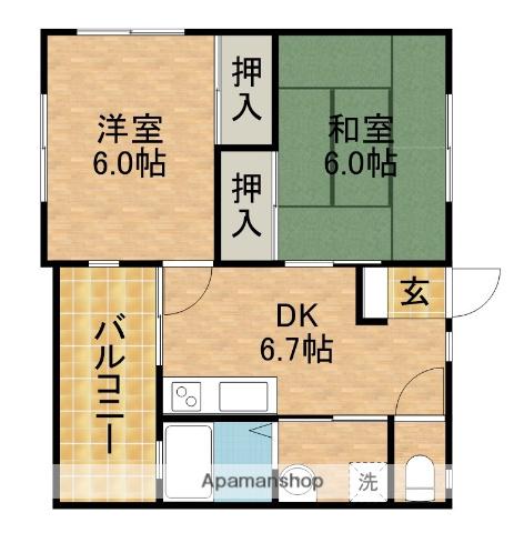 BLOOM COURT(2DK/2階)の間取り写真