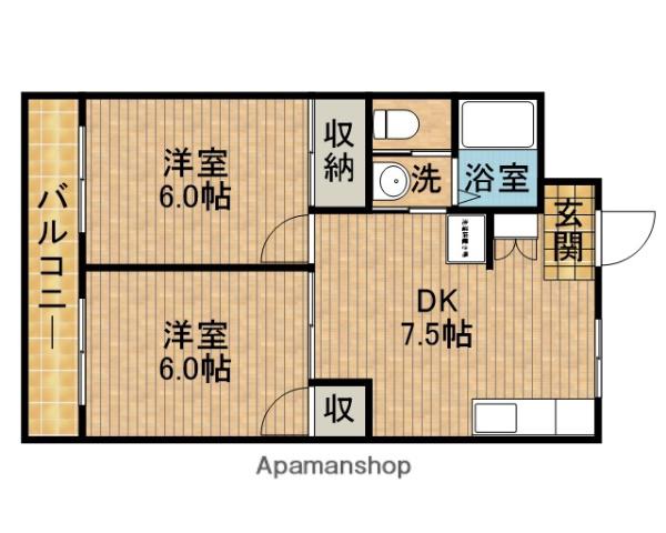 シャトレ牧之原(2DK/2階)の間取り写真