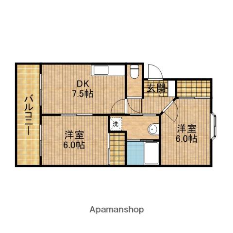 ルミエールK(2DK/1階)の間取り写真