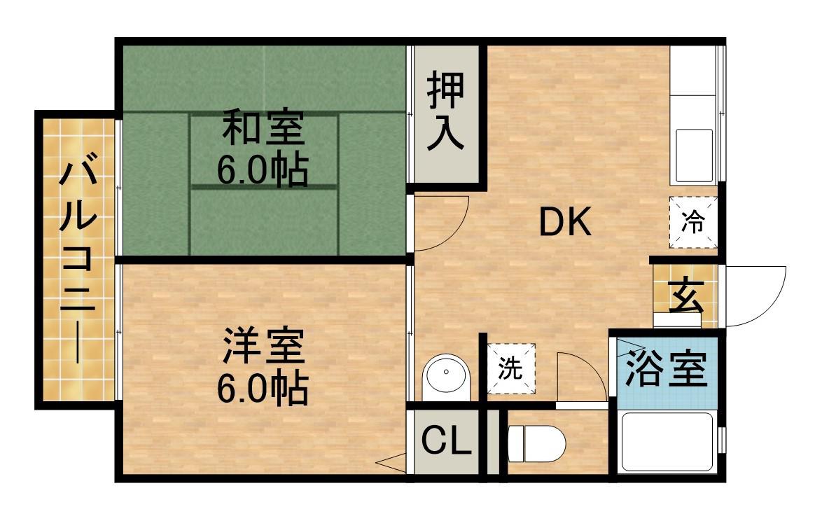東海道本線 菊川駅(静岡) バス乗車時間：21分 ＮＯＫフガクエンジニアリング前バス停で下車 徒歩7分 2階建 築30年(2DK/1階)の間取り写真