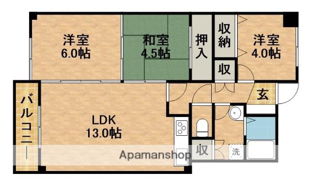 パークビュー四ツ池(3LDK/7階)の間取り写真