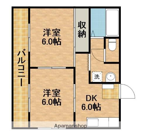 キャッスルモモⅠ(2DK/2階)の間取り写真