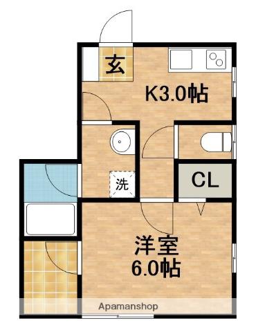 半田ビレッジ6号棟(1K/1階)の間取り写真