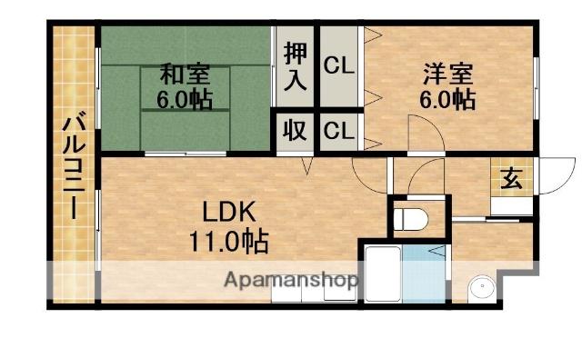 リベルテ曳馬(2LDK/2階)の間取り写真