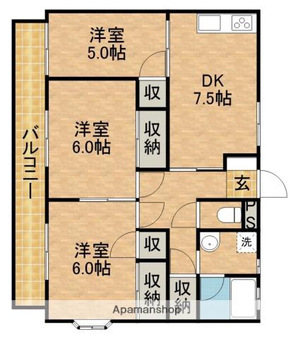 フロンティア(3DK/1階)の間取り写真