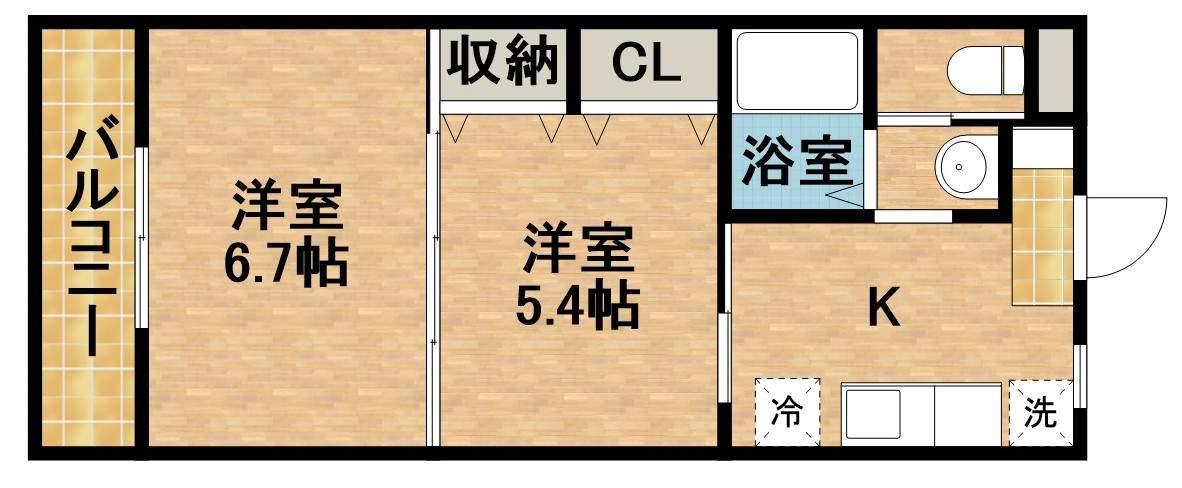 シャトー水堀(2K/2階)の間取り写真