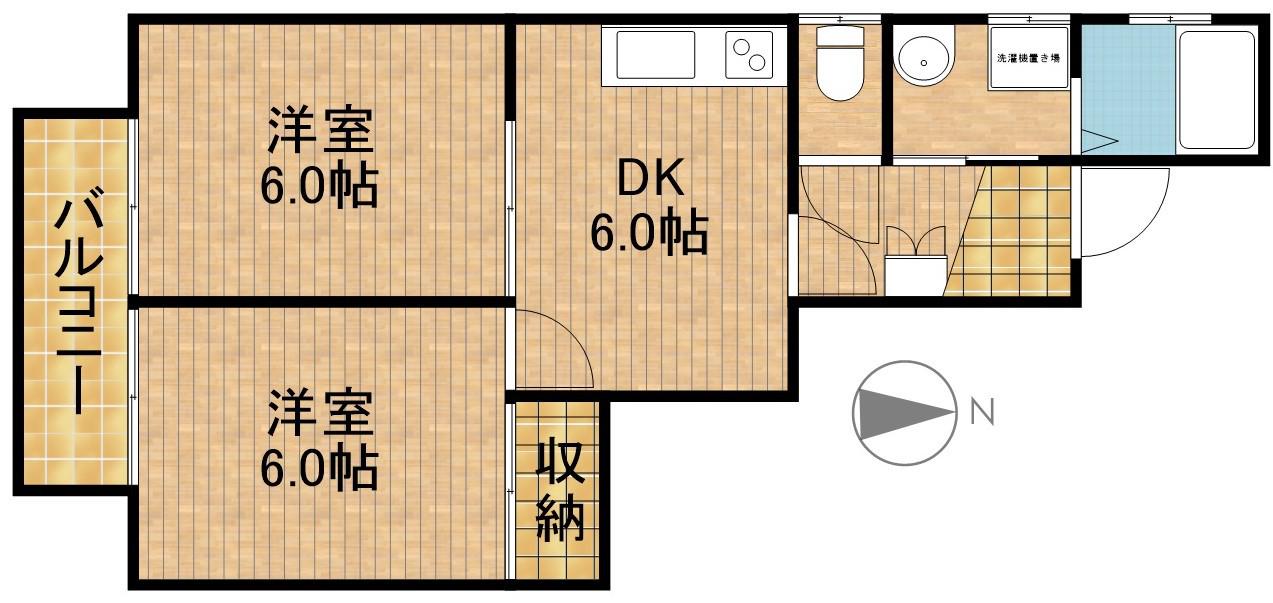 カーサ匠(2DK/1階)の間取り写真
