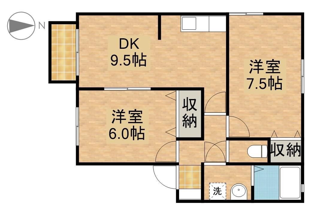 ライトハウス(2DK/1階)の間取り写真