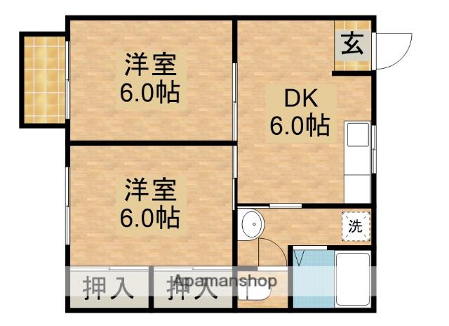 シャイニーフラット(2DK/1階)の間取り写真