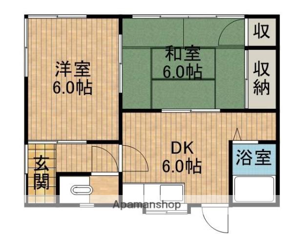 東海道本線 西焼津駅 バス乗車時間：6分 三ケ名東バス停で下車 徒歩1分 1階建 築52年(2DK)の間取り写真