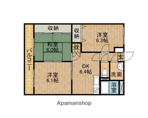 ラ・グリシンヌ(3DK/3階)の間取り写真