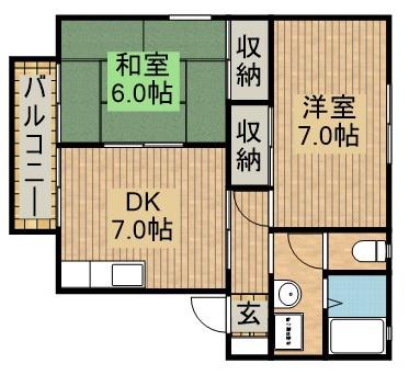 パラディーソミナミ(2DK/2階)の間取り写真