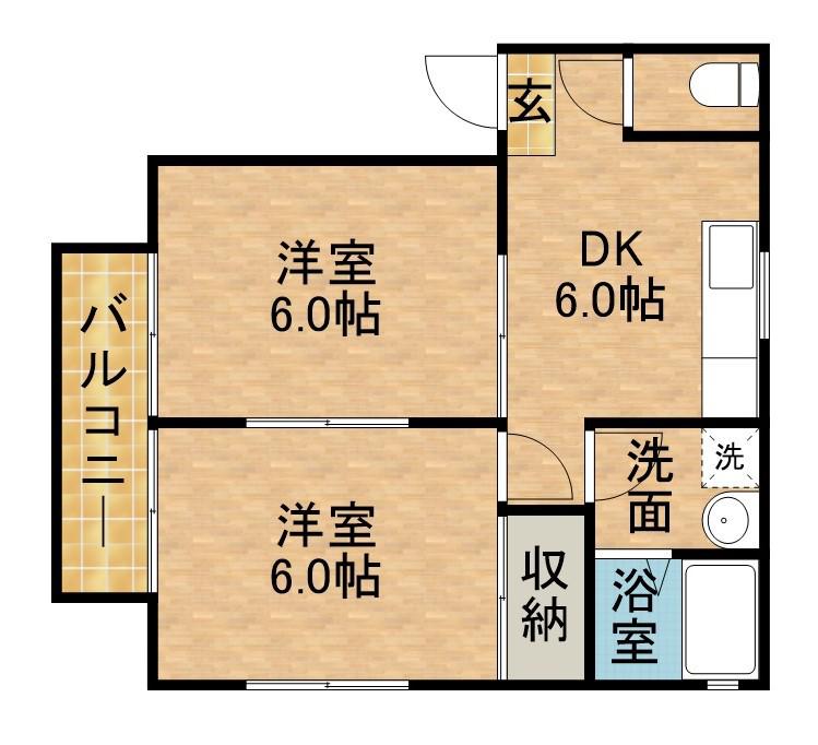 コーポ汀(2DK/2階)の間取り写真