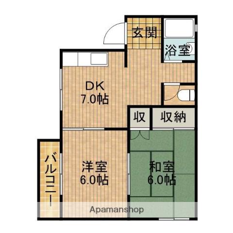 コーポ駅北(2DK/2階)の間取り写真