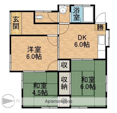 東海道・山陽新幹線 浜松駅 バス乗車時間：13分 蜆塚遺跡西バス停で下車 徒歩1分 1階建 築45年(3DK)の間取り写真
