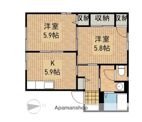 いちごハウスB(2K/2階)の間取り写真