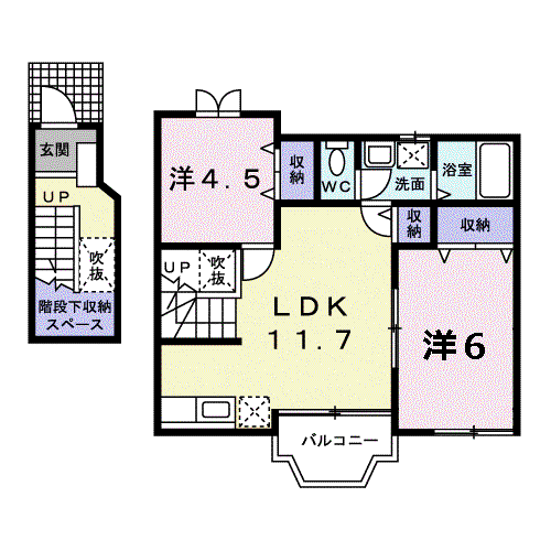 グランドコート初馬Ⅱ(2LDK/2階)の間取り写真