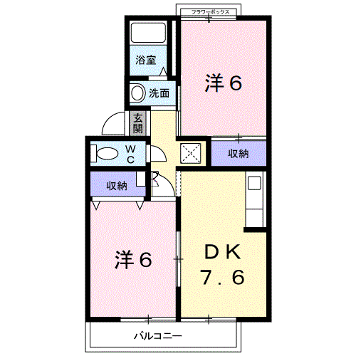 ウエスト SIDE A(2DK/2階)の間取り写真