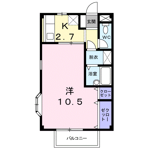 ベールパビヨン(1K/2階)の間取り写真