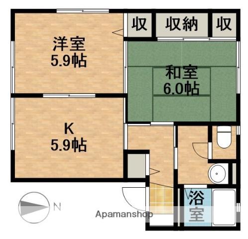 オーシャンヒルズJ(2K/2階)の間取り写真