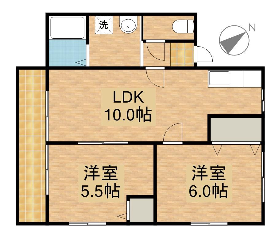 スカイハイム(2LDK/2階)の間取り写真