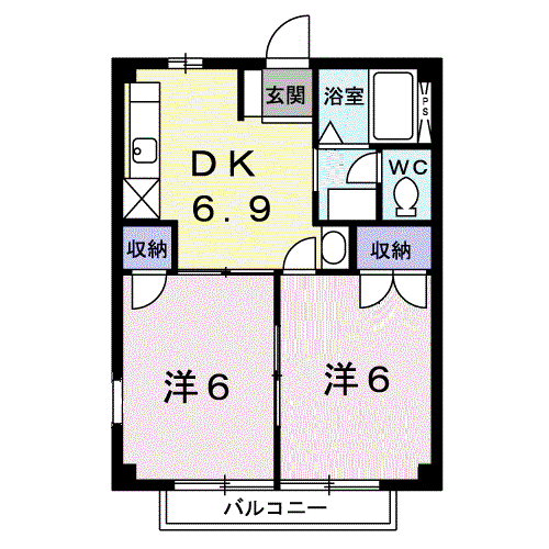 ニューシティ三輪(2DK/2階)の間取り写真