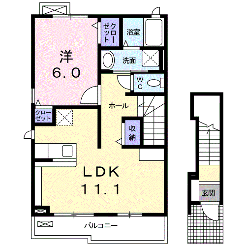 パーク柳新屋(1LDK/2階)の間取り写真