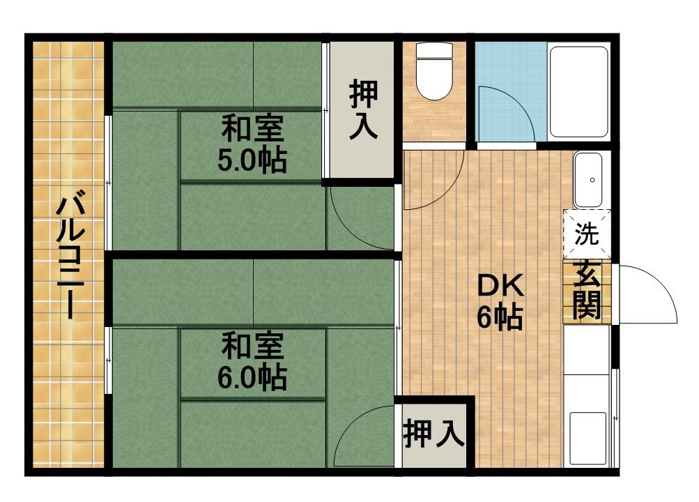 シティハイムブライト(2DK/2階)の間取り写真