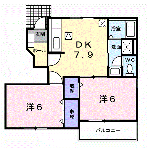 クオリアノーバ(2DK/1階)の間取り写真