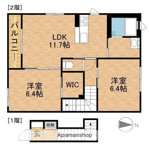 東海道本線 舞阪駅 徒歩10分 2階建 築21年(2LDK/2階)の間取り写真