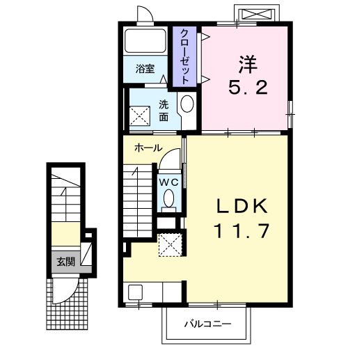 エレーナⅠ(1LDK/2階)の間取り写真