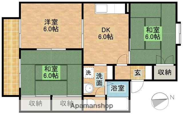 第2コンチェルト B棟(3DK/1階)の間取り写真