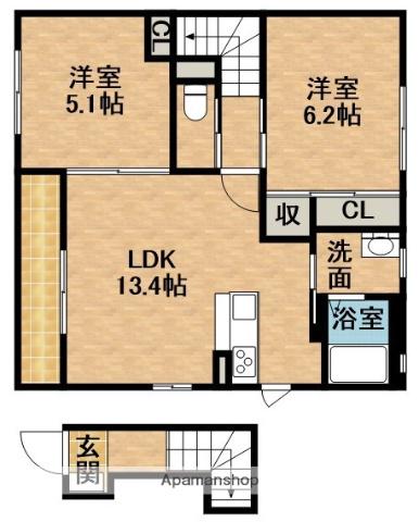 ポドカーパスA(2LDK/2階)の間取り写真