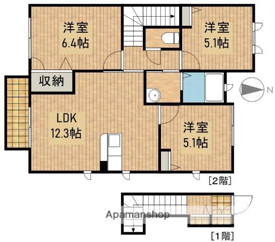 サンハイム北島 B(3LDK/2階)の間取り写真