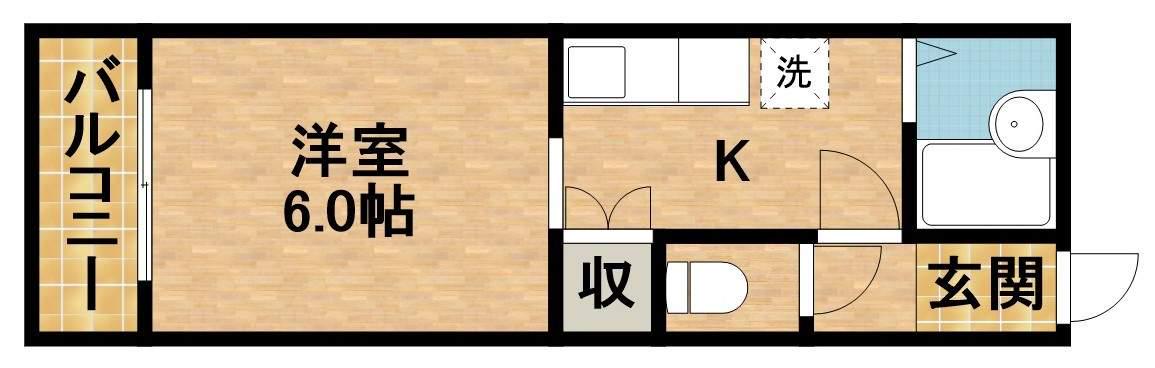 ラベンダータウン B棟(1K/2階)の間取り写真