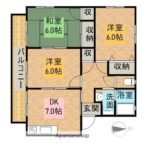 ラ・ファミーユⅠ(3DK/1階)の間取り写真