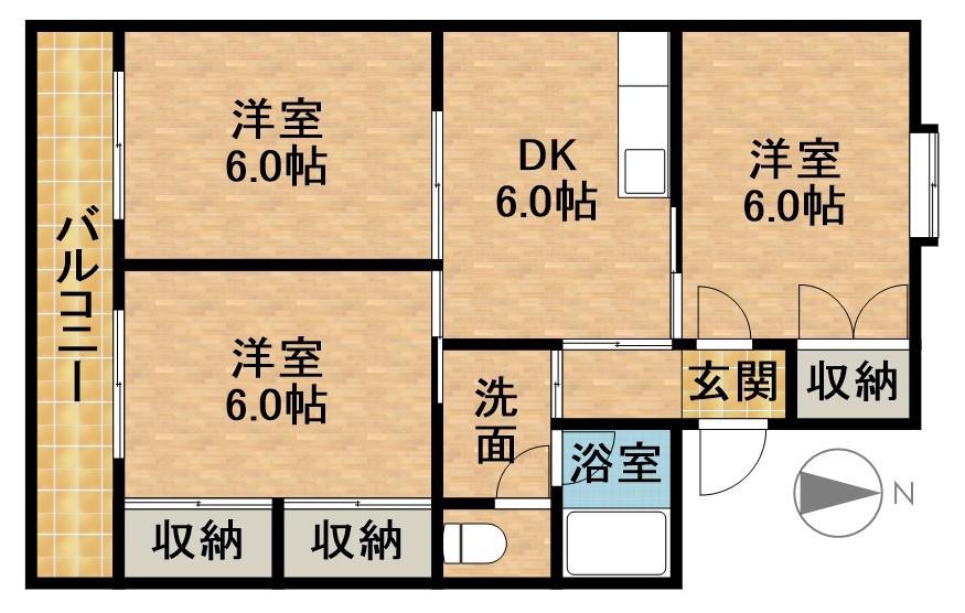 ロリヴィエⅡ(3DK/1階)の間取り写真