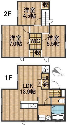 東海道本線 浜松駅 バス乗車時間：30分 医療センターバス停で下車 徒歩4分 2階建 築18年(3LDK)の間取り写真