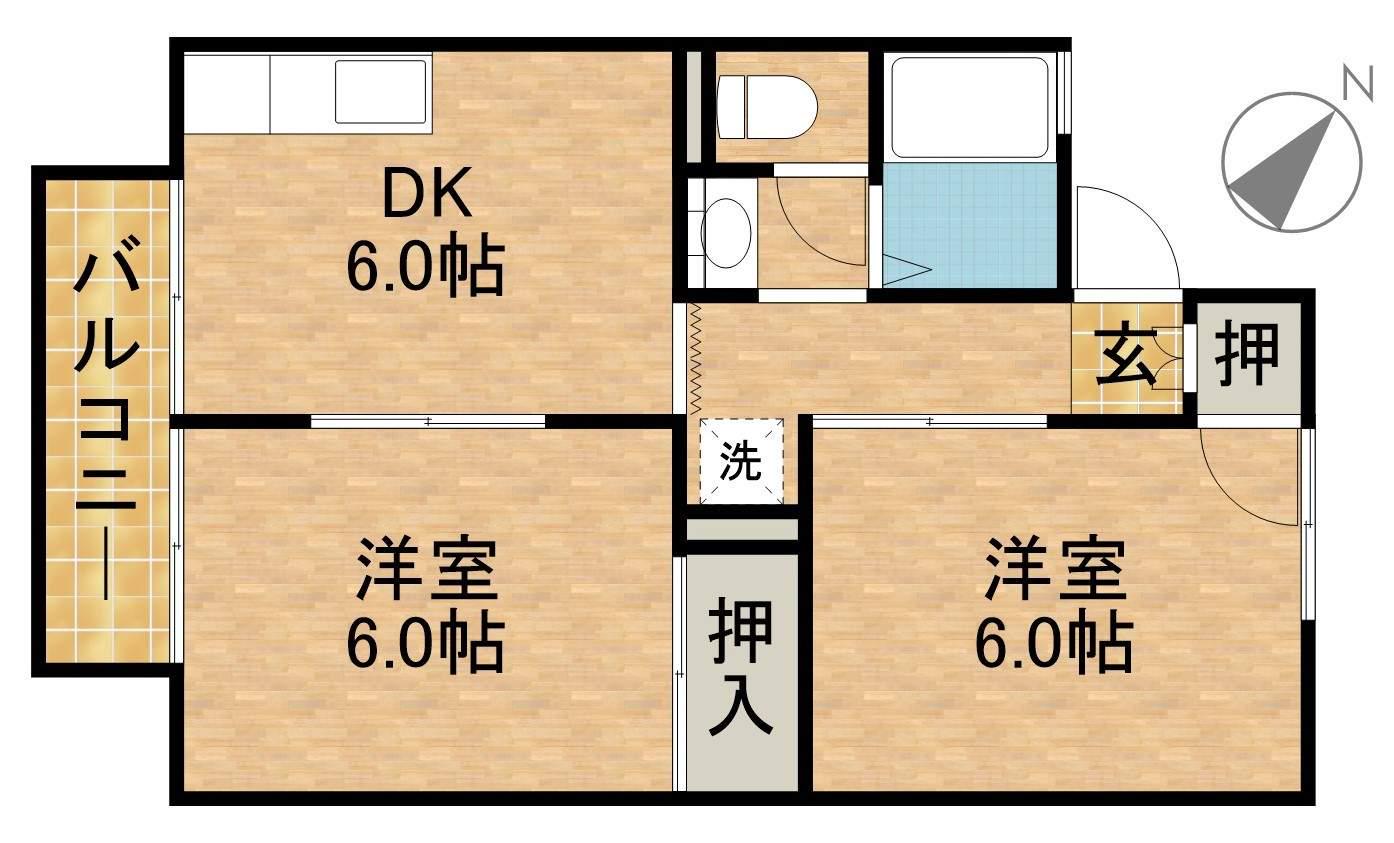 セジュールK2南(2DK/2階)の間取り写真