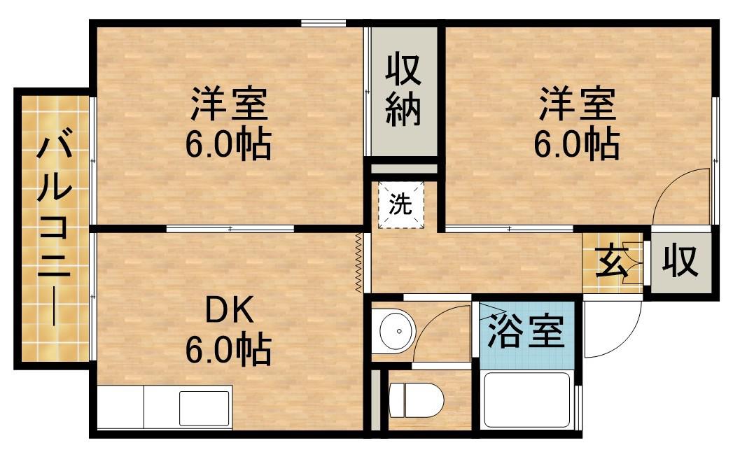 セジュールK2南(2DK/2階)の間取り写真